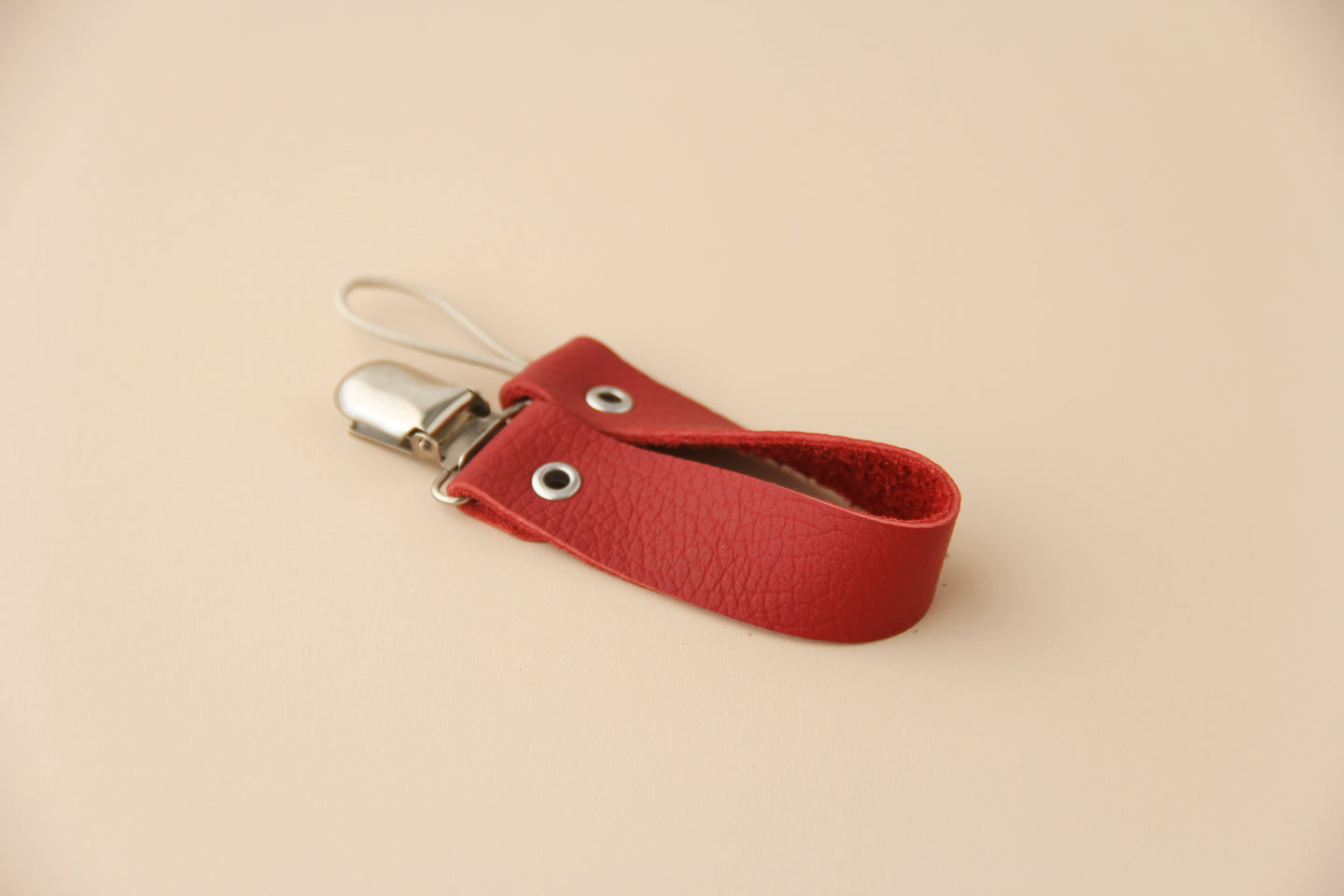 Leather Pacifier Holder - Strawberry