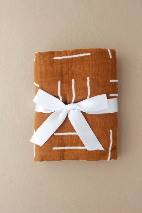 Muslin Swaddle - Mustard Mudcloth
