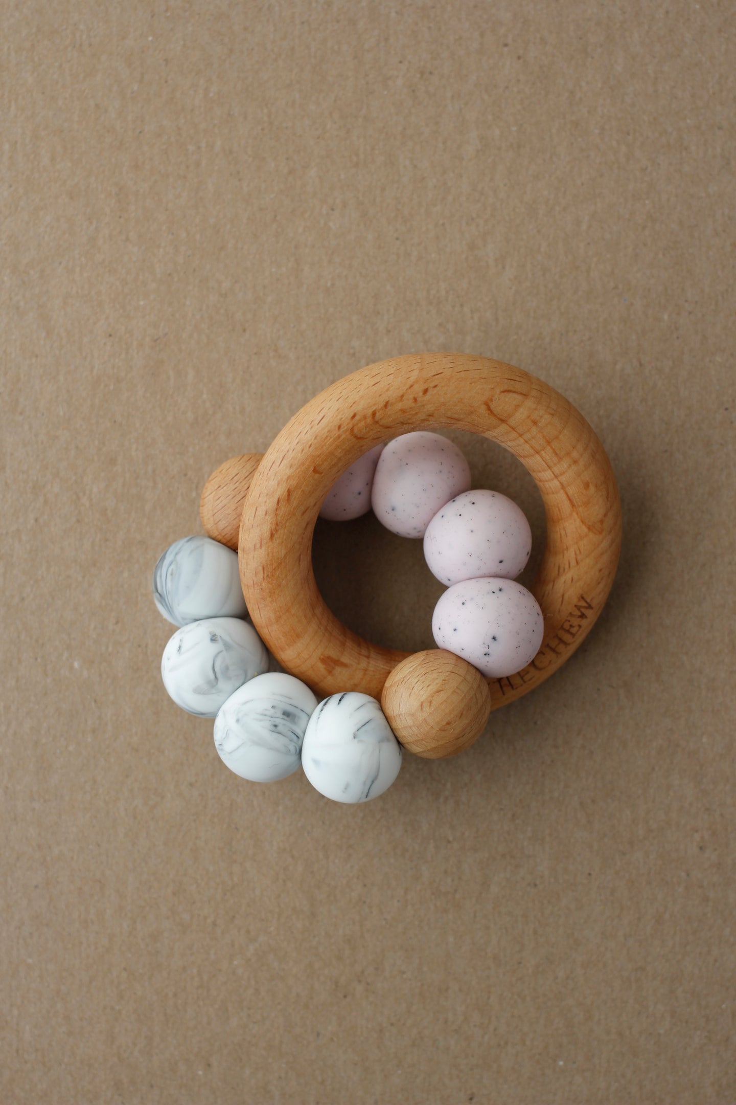 Silicone + Wood Ring Toy - Marble Blush